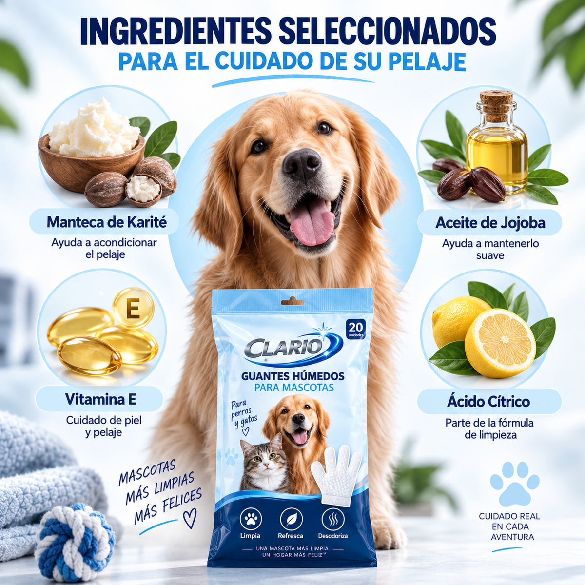 Guantes Clario™- Limpia, Desodoriza y Refresca para Mascotas