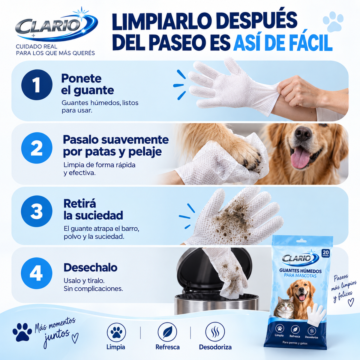 Guantes Clario™- Limpia, Desodoriza y Refresca para Mascotas